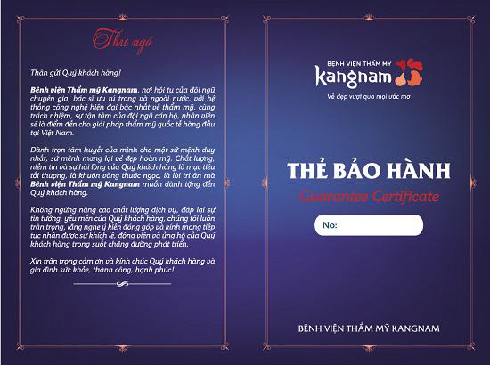 Thẻ bảo hành nếp mí tại BVTM Kangnam 